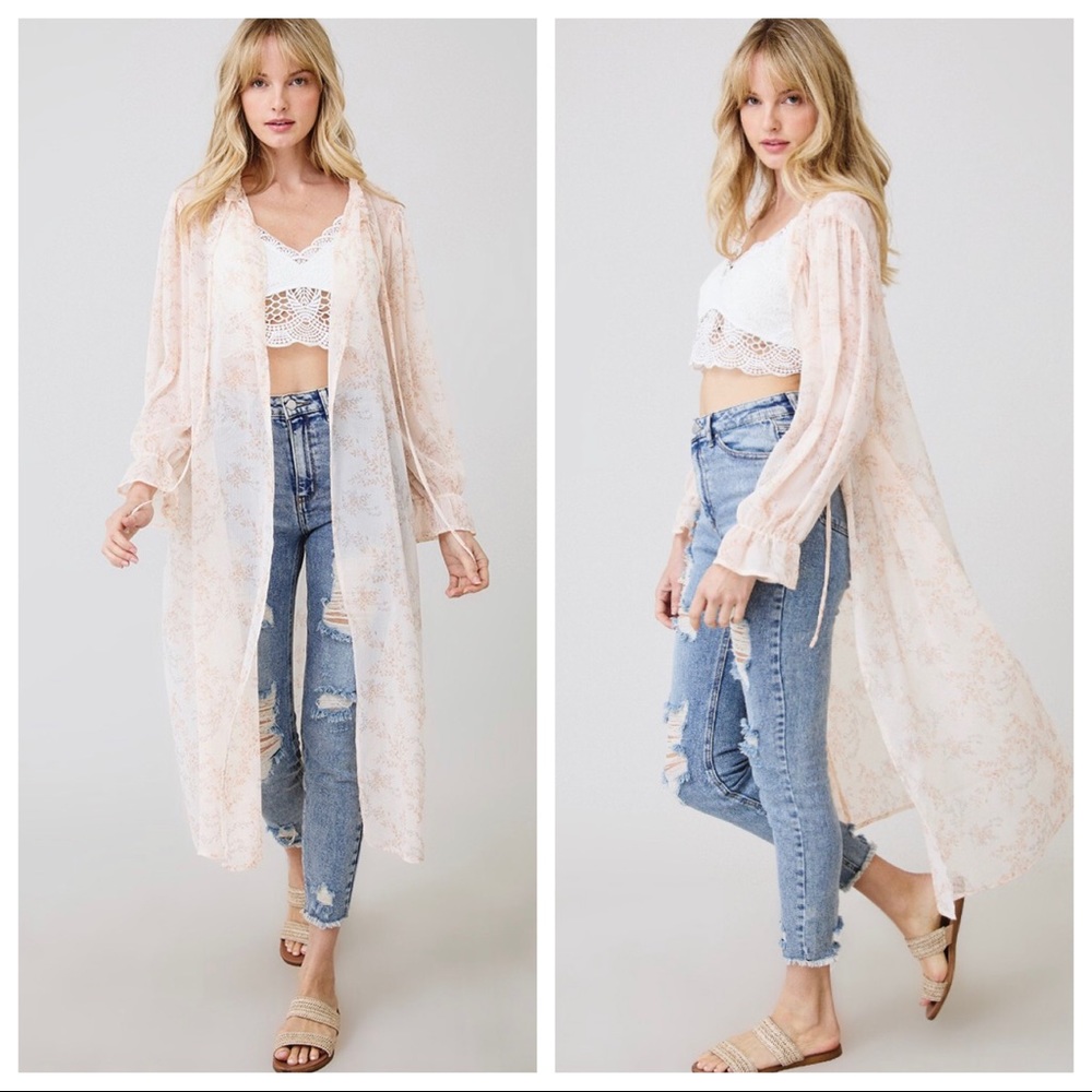 Bohemian chic Floral print sheer Long Cardigan - Picture 4 of 4